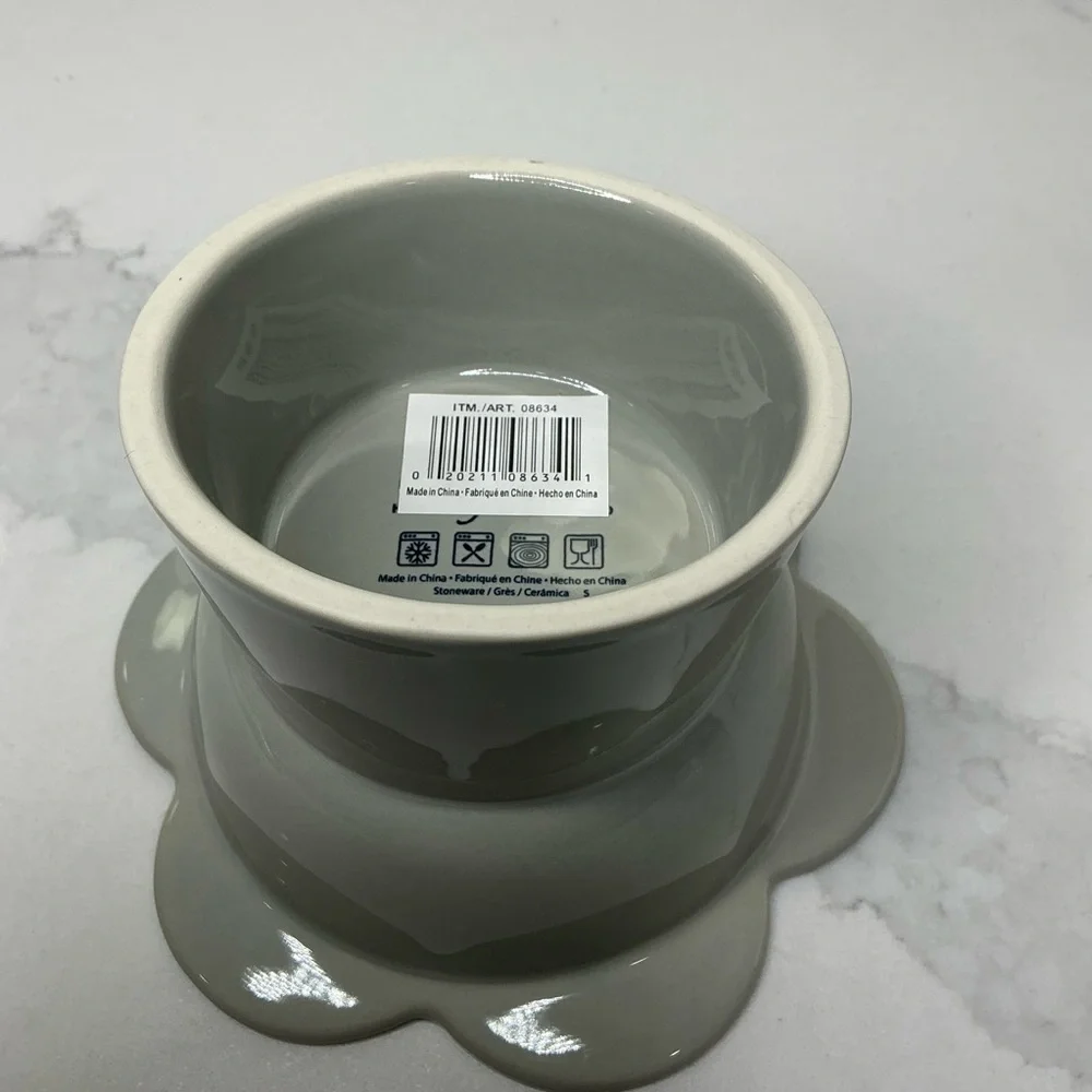 Elevated Cat Dog Food Bowl 16 Oz Ceramic Raised Tilted Water/Food Gray FLOWER